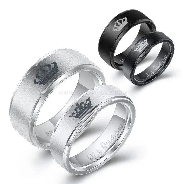 Trendy Laser Engraved King Queen Stainless Steel Couple Band