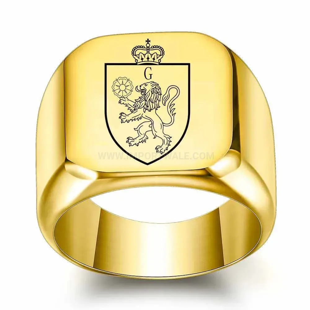 Fashion Gold Plated Stainless Steel Initial Signet Ring