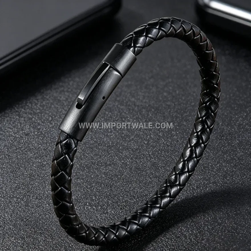Braided Leather and Natural Stone Bead Bracelet