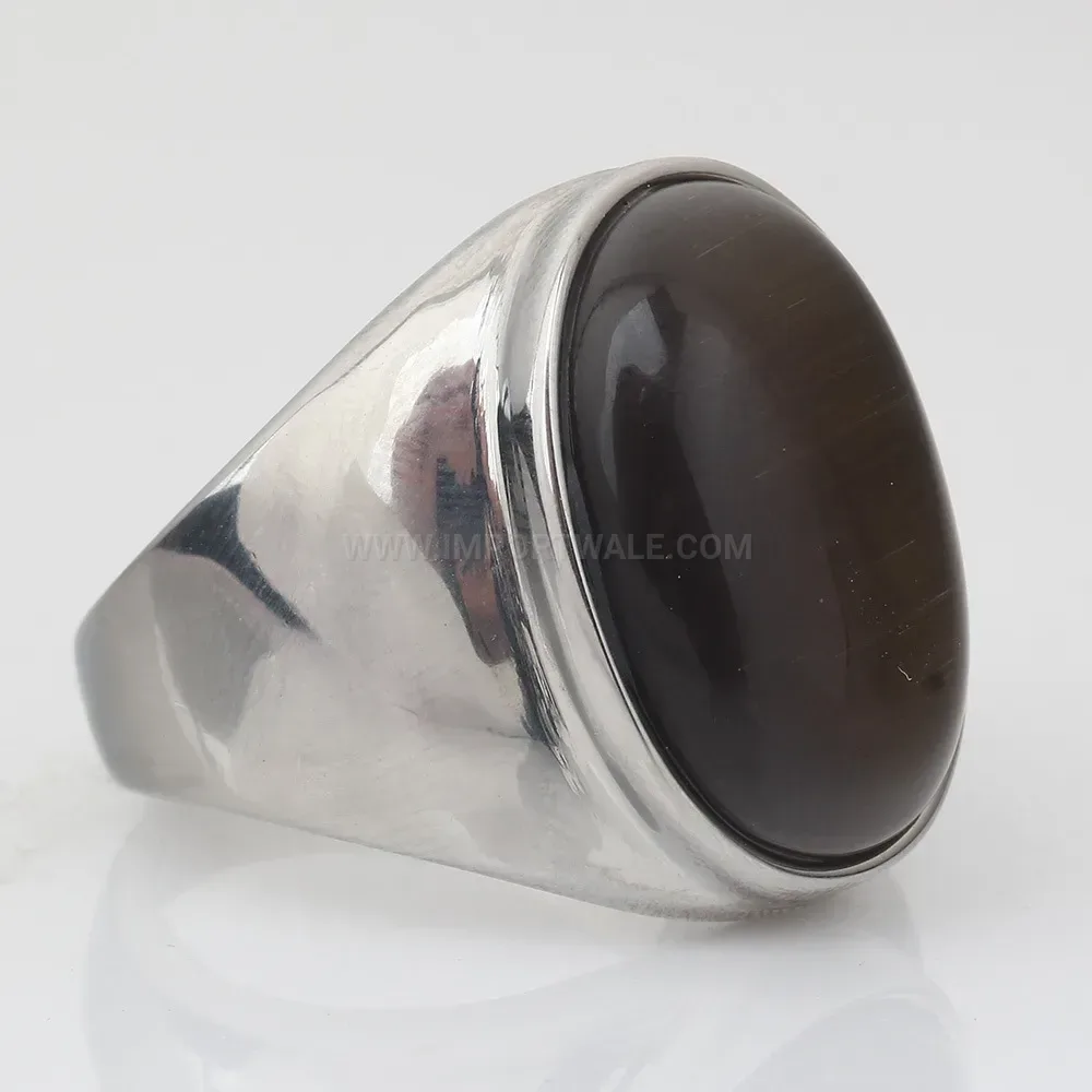 Elegant Vintage 16mm Stainless Steel Statement Gemstone Signet Ring