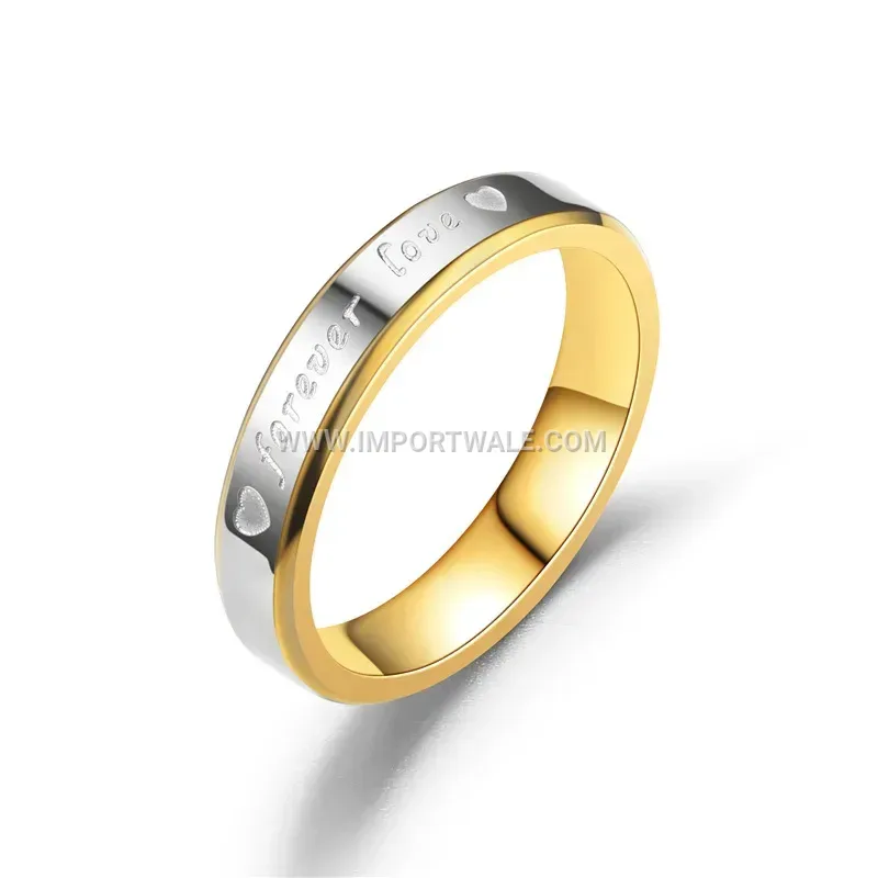 Beveled Two-Tone Forever Love Stainless Steel Couple Ring