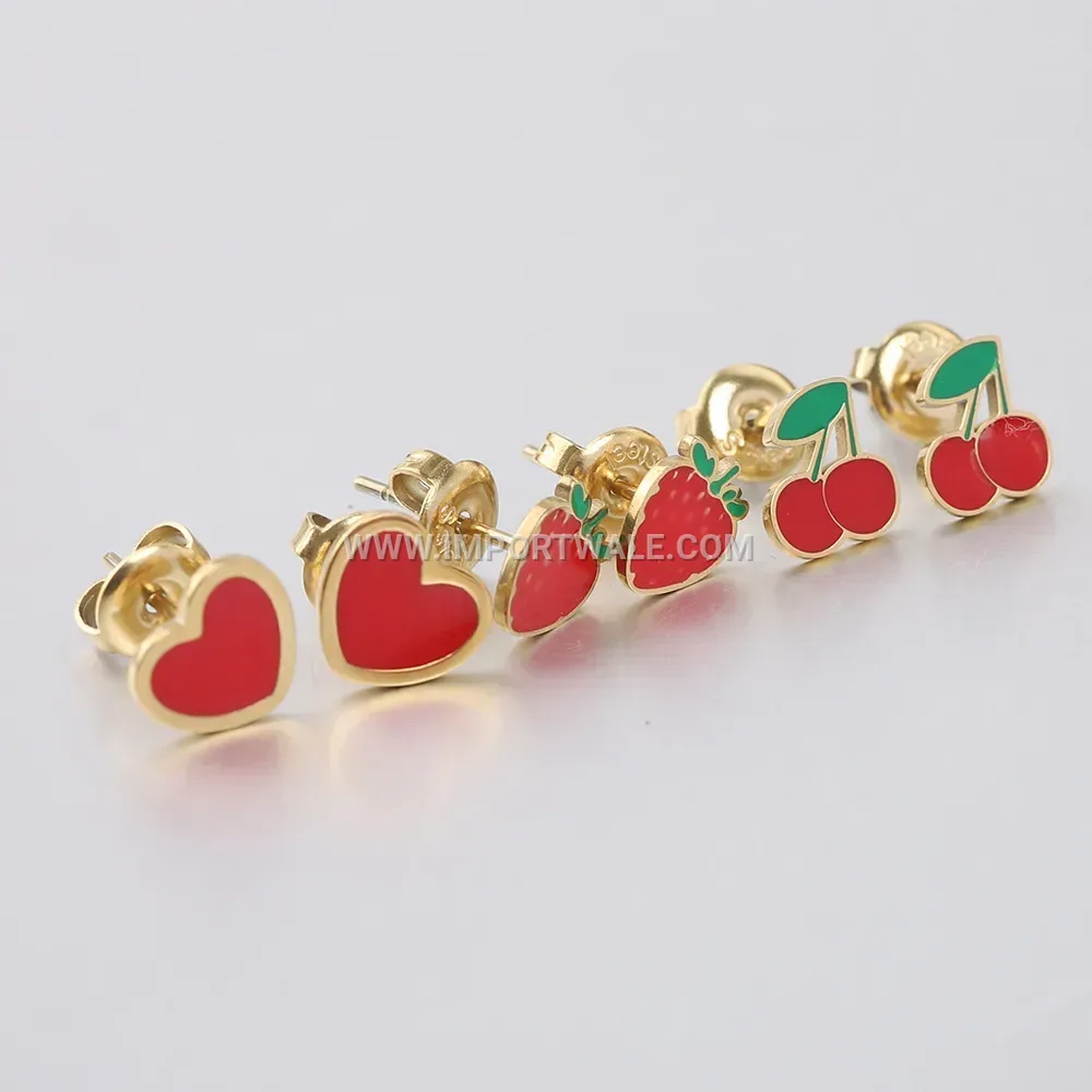 Enamel Fruit and Heart Stainless Steel Earrings