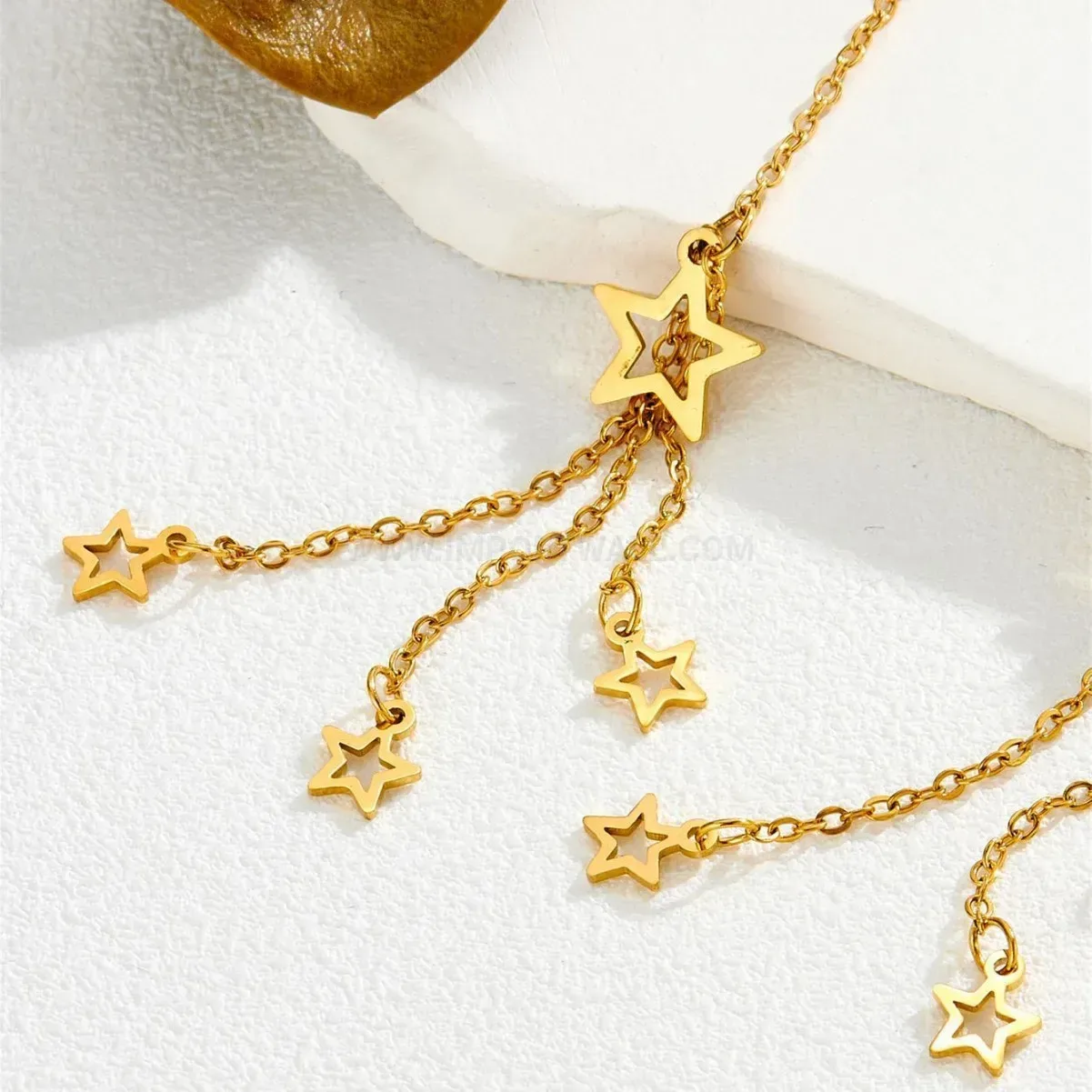 Star Tassel Threader Earrings in 18K Gold Plated Titanium Steel