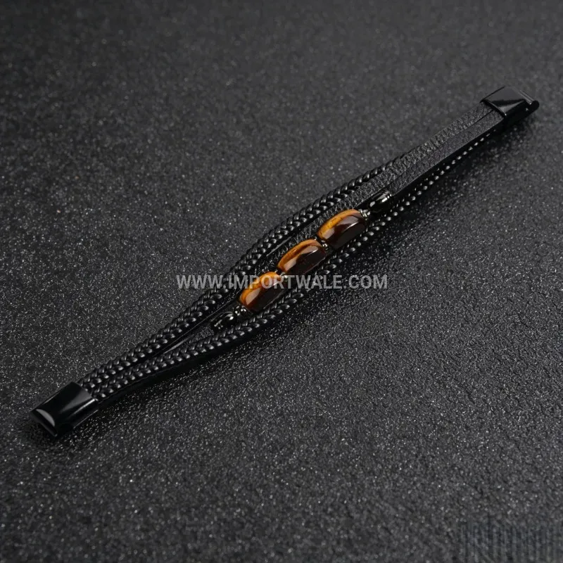 Multi Layer Natural Stone Braided Leather Bracelet