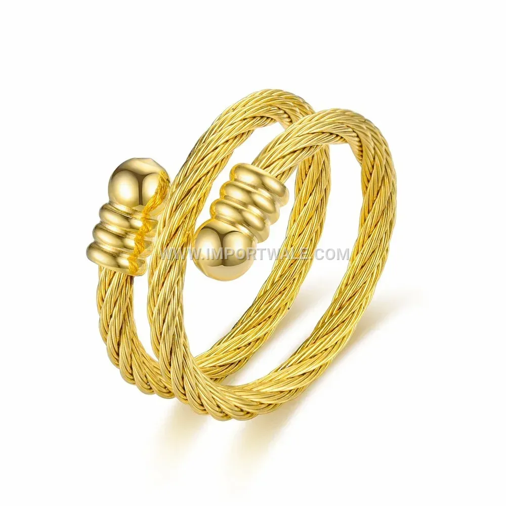 Woven Wire Open Stainless Steel Ring with 18K Gold Finish
