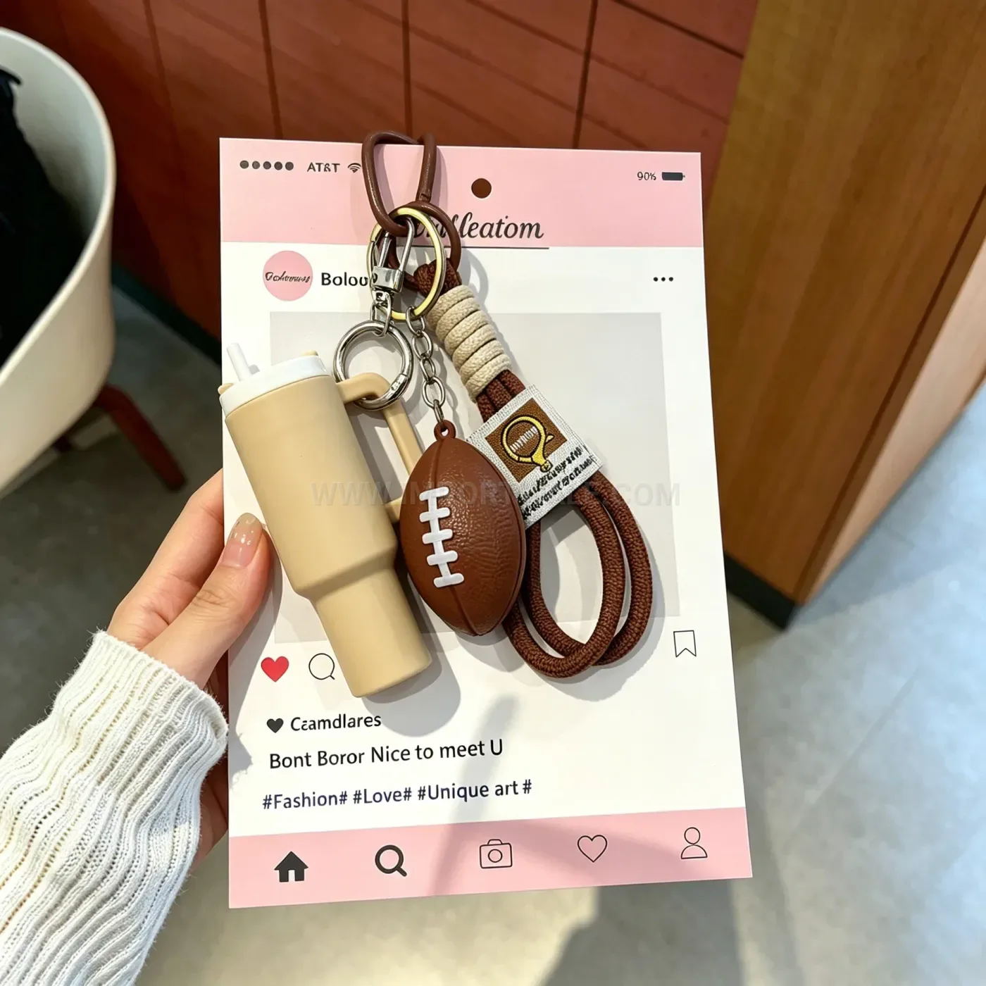 Woven Lanyard Sports Ball Cup Charm Keychain