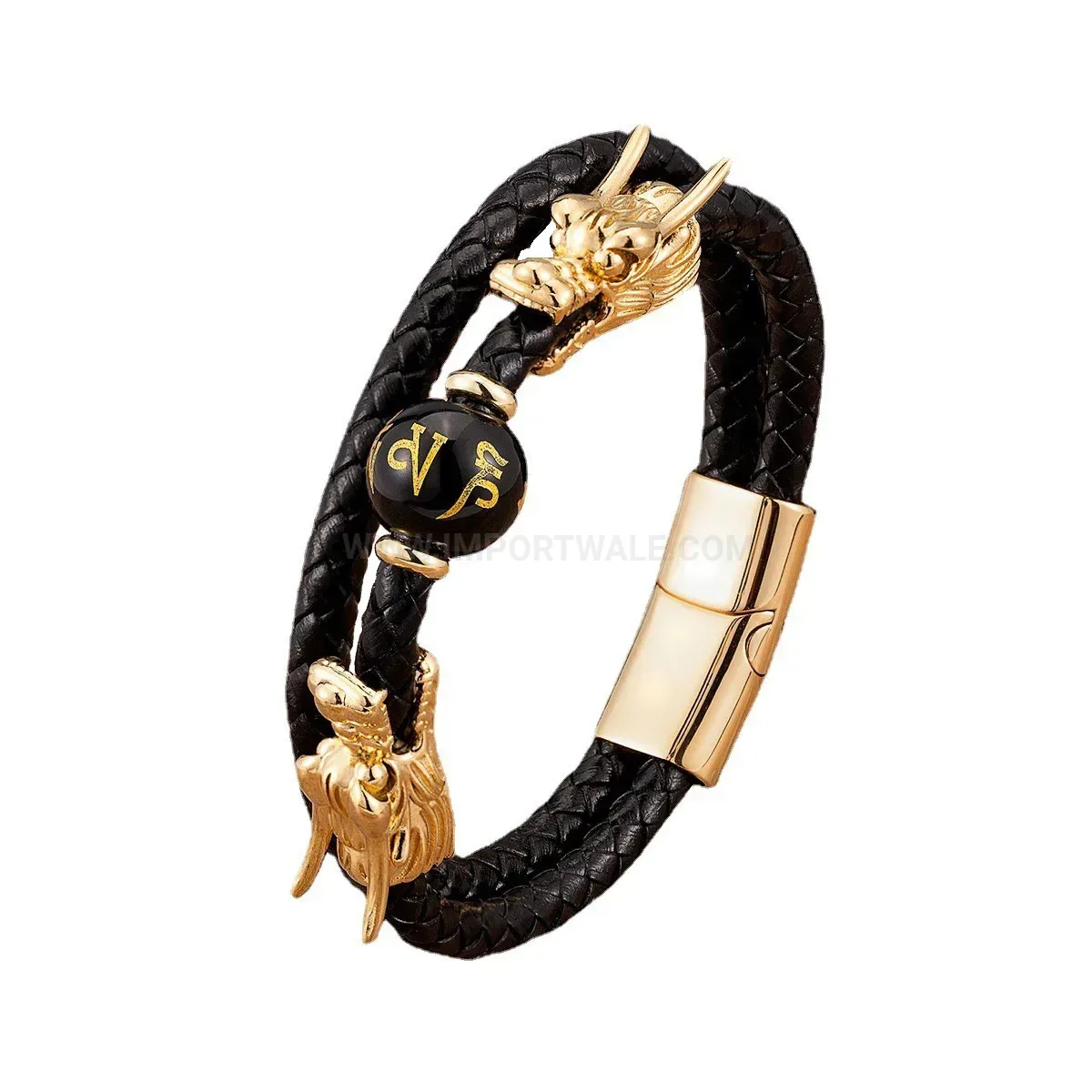 Double-Layer Braided Leather Dragon Clasp Bracelet