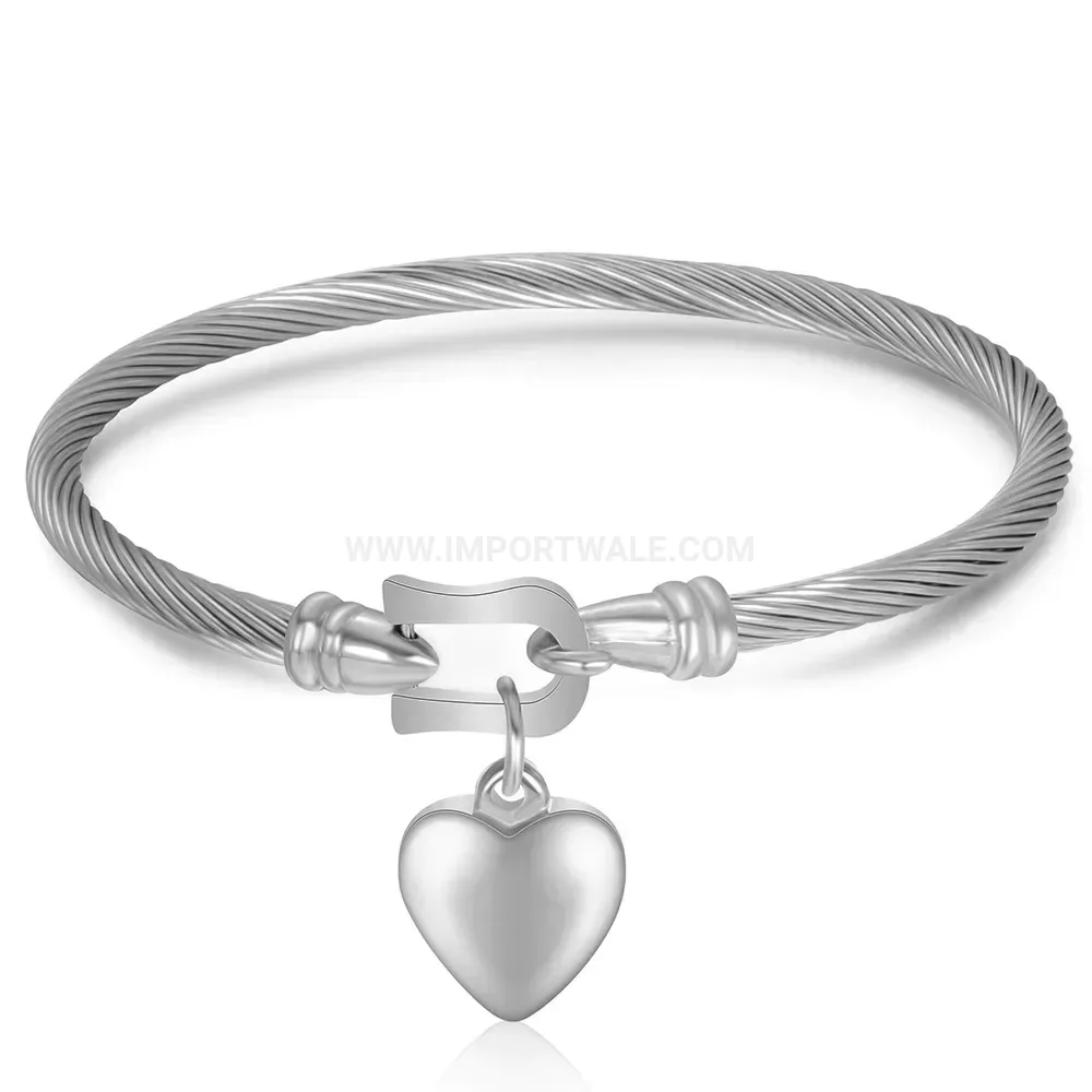 Fashion Horseshoe Shackle Heart Motif Stainless Steel Statement Bangle