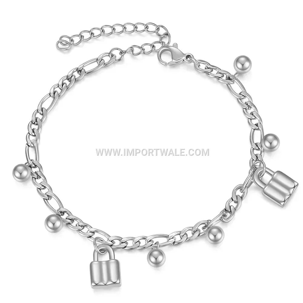 Stainless Steel Bead Bracelet with Pendant Lock Charm