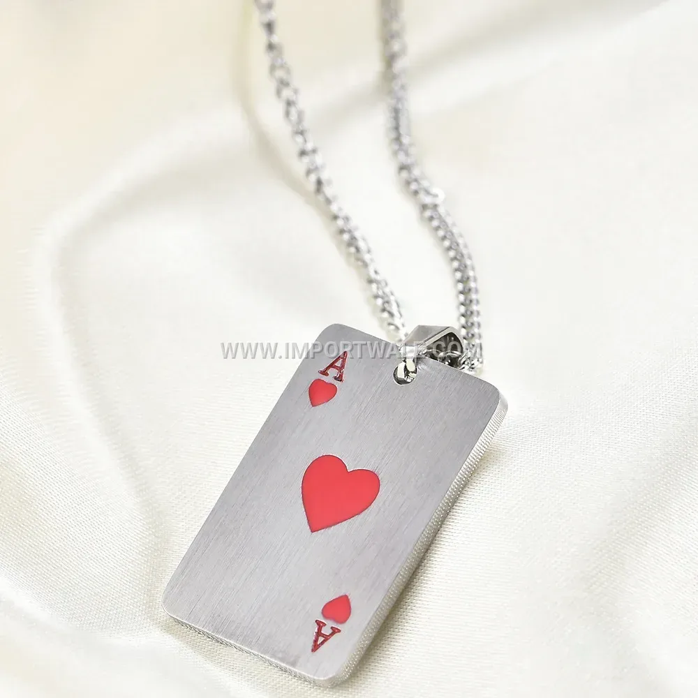 Vintage Brushed Stainless Steel Ace Pendant Necklace