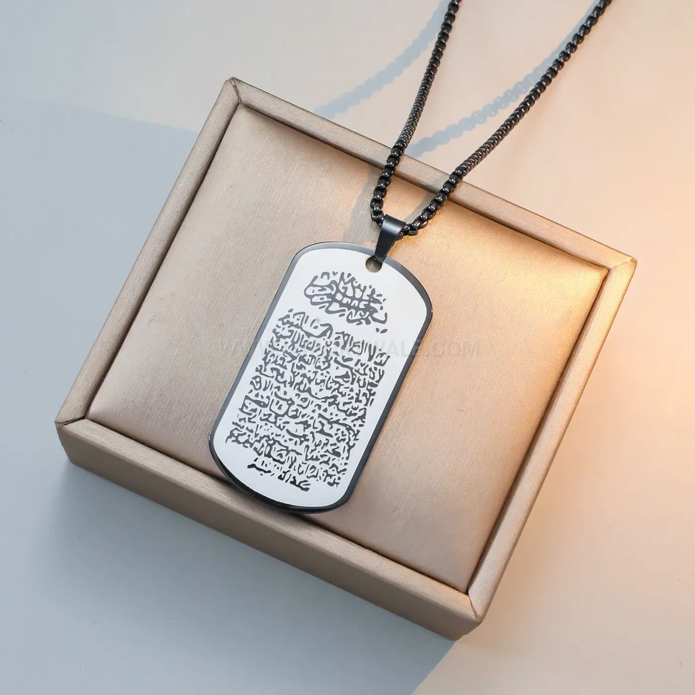 Classic Stainless Steel Heart Pendant Necklace with Islamic Arabic Calligraphy
