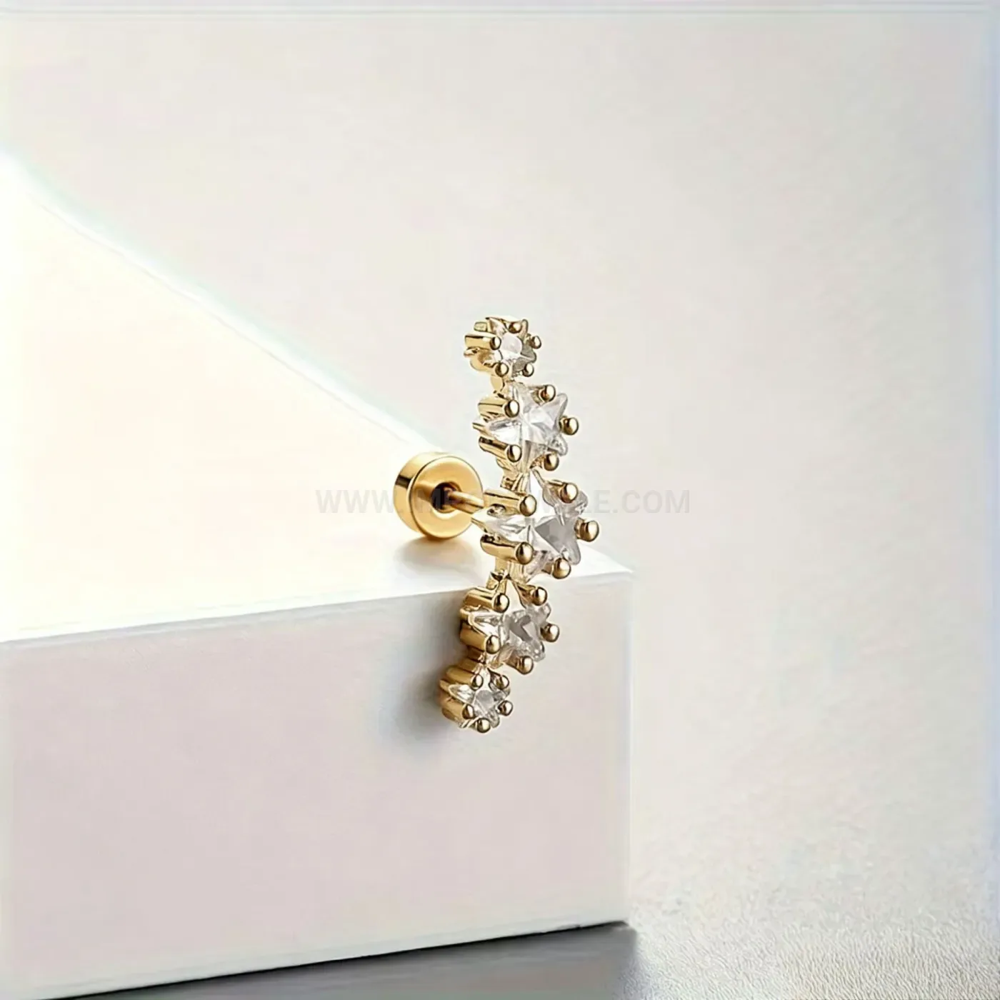 Chic Stainless Steel Leaf and Star Rhinestone Cartilage Stud Set