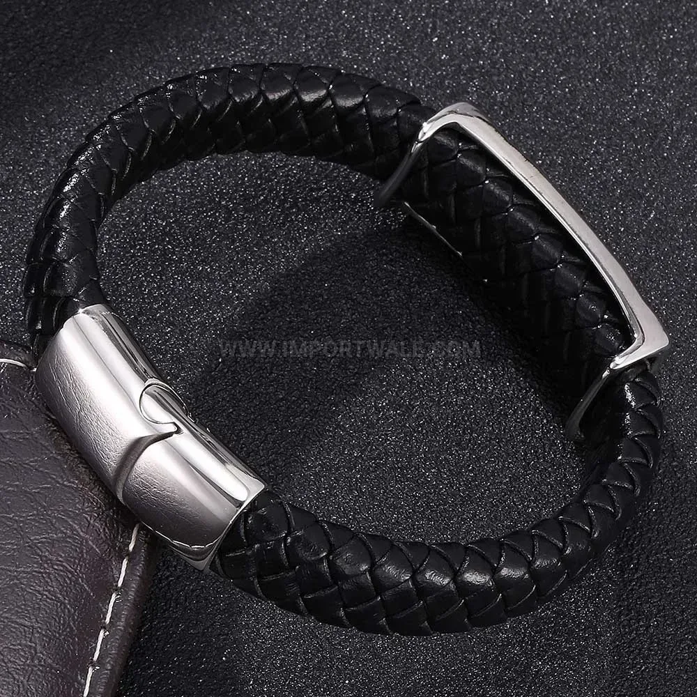 Woven Leather Nautical Anchor Bracelet with Stainless Steel Clasp