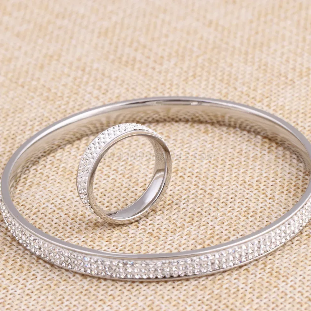 Classic Rhinestone Four Row Sparkling Stainless Steel Jewelry Set