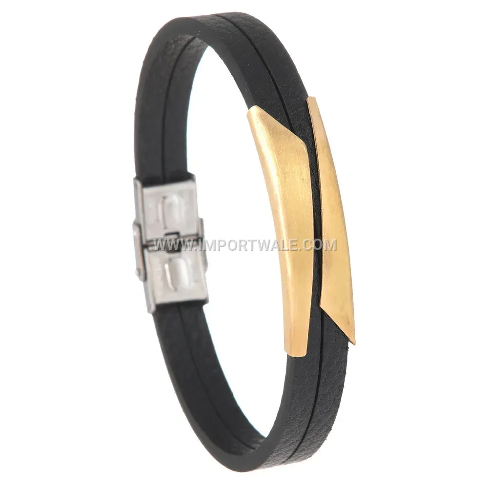 Men's Woven Leather Stainless Steel Adjustable Bracelet