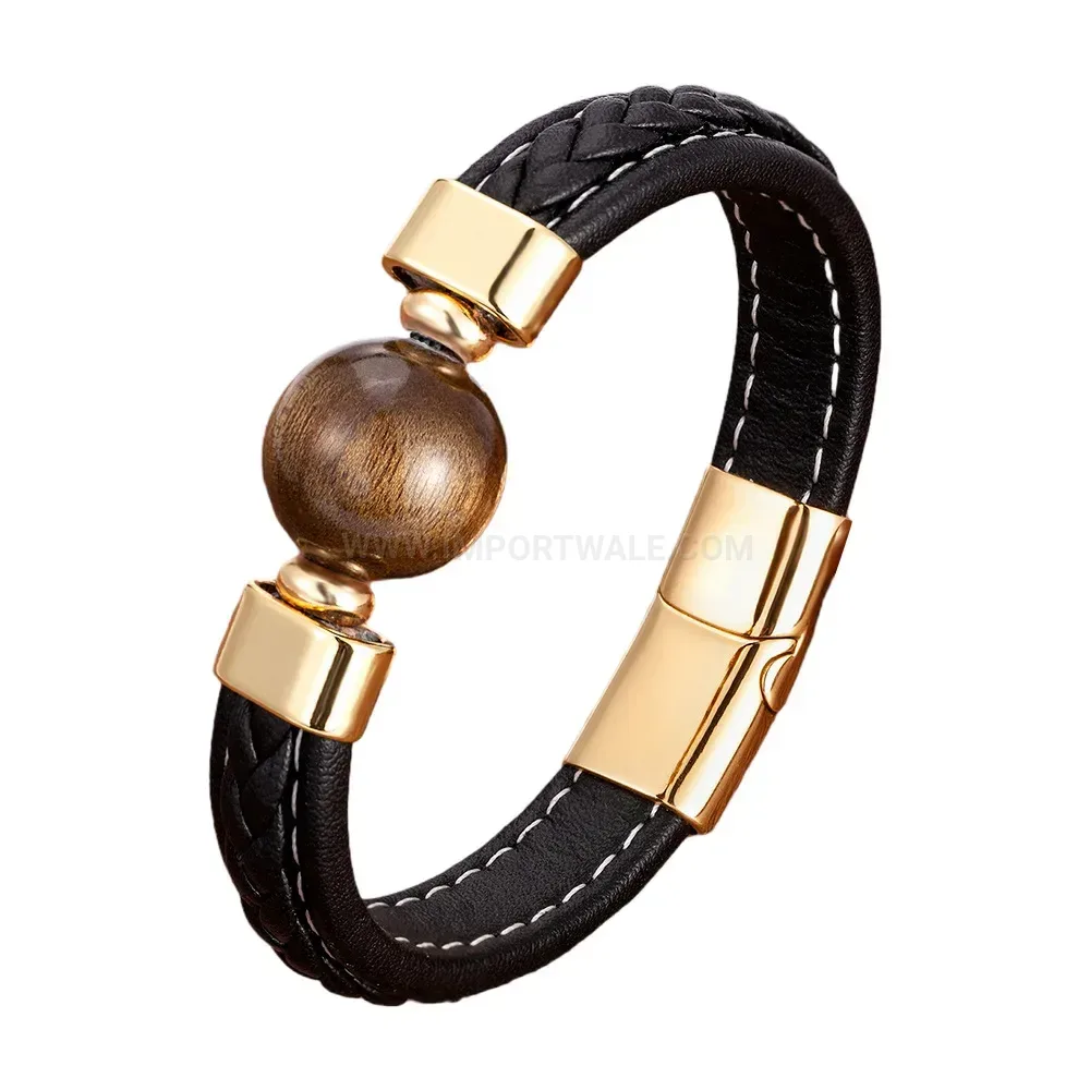 Classic Braided Leather Stone Bracelet with Stainless Steel Clasp