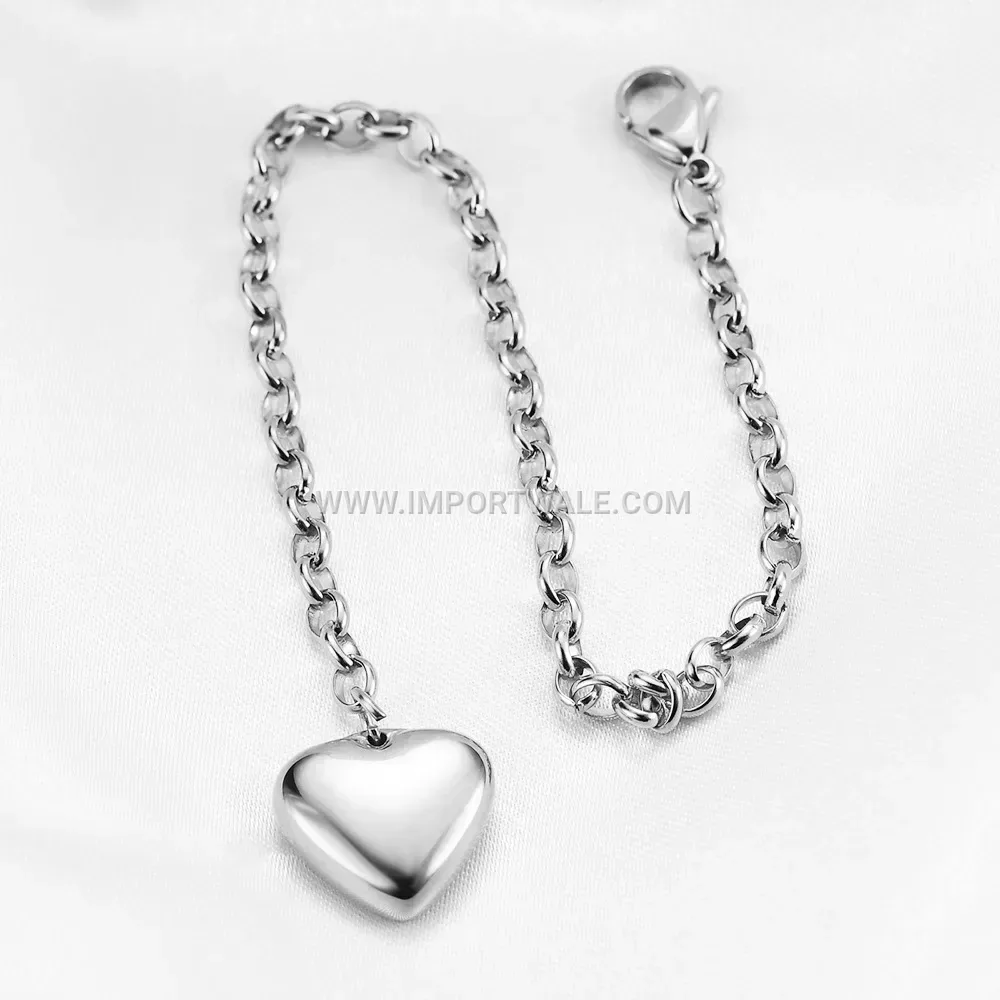 Adjustable Stainless Steel Heart Toggle Clasp Link Chain Bracelet