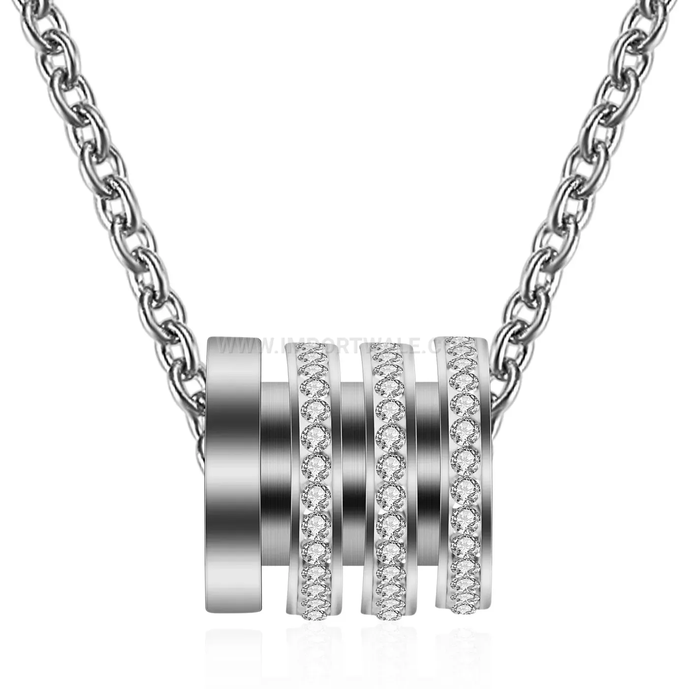 Rhinestone-Paved Stainless Steel Cylinder Pendant Necklace