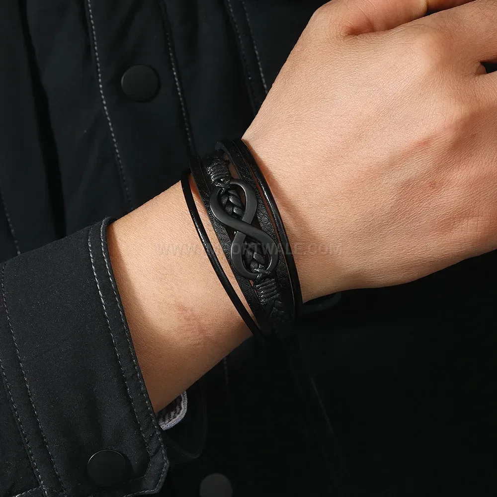 Premium Multi Layer Braided Leather Infinity Symbol Magnetic Bracelet