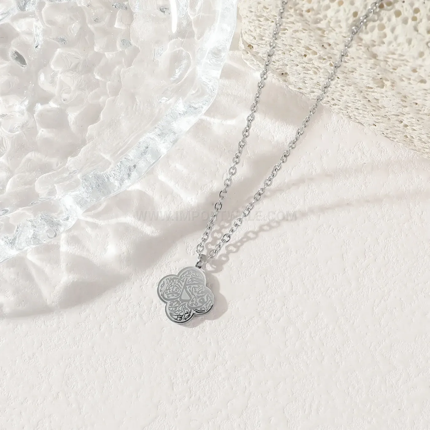Chic Inscribed Arabic Script Stainless Steel Pendant Necklace