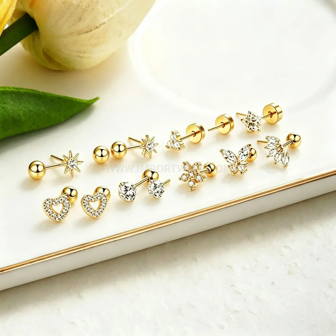 Stylish Flat Back Threaded Stainless Steel Zircon Cartilage Studs