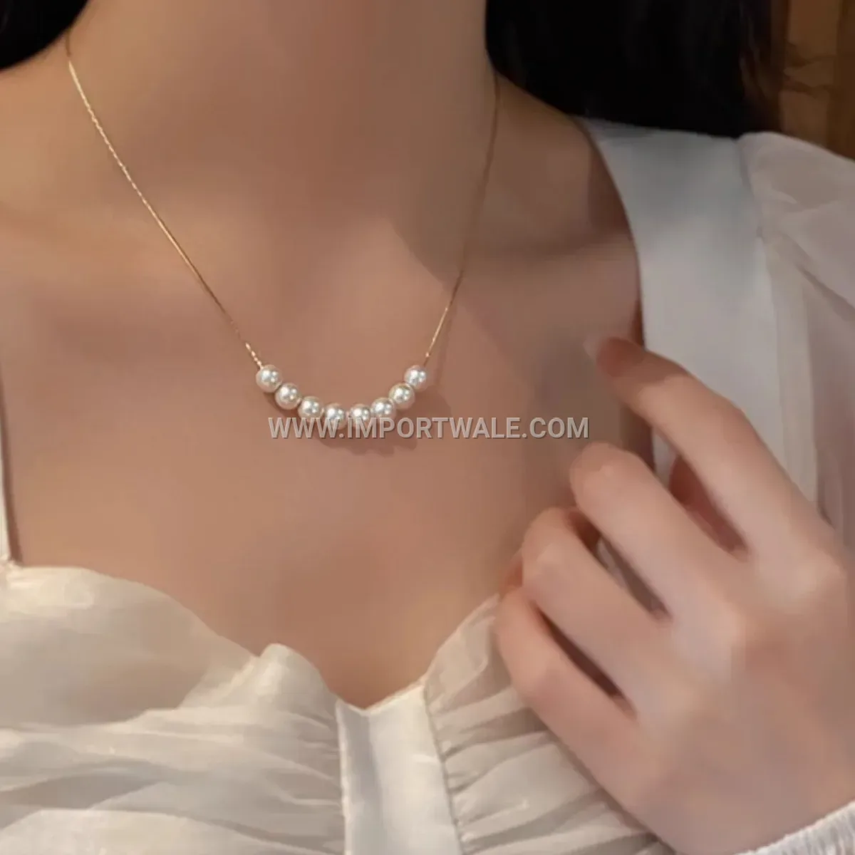 Elegant Freshwater Pearl Pendant Gold Plated Stainless Steel Link Chain Necklace