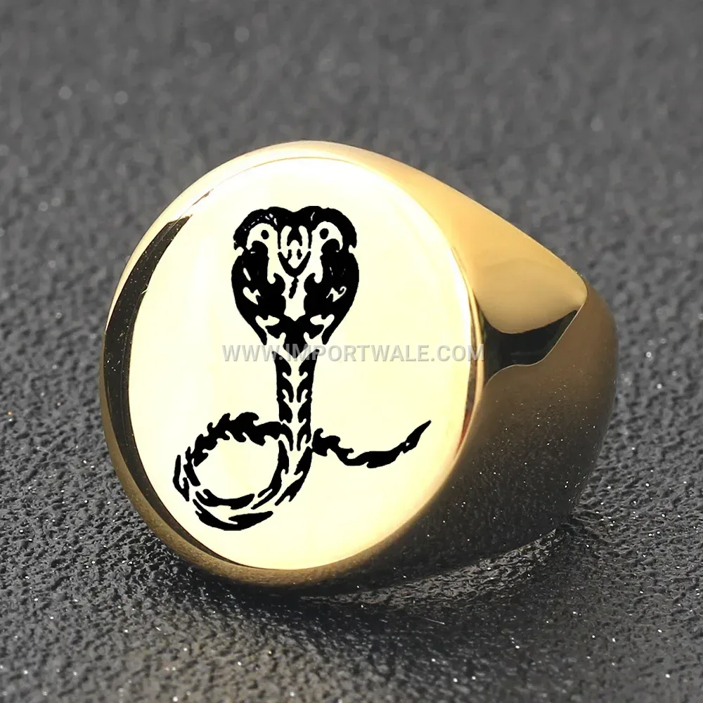 Laser Engraved Cobra Signet Ring in Stainless Steel