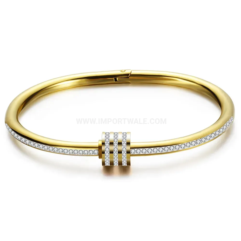 Classic Twisted Stainless Steel Rhinestone Bangle Bracelet