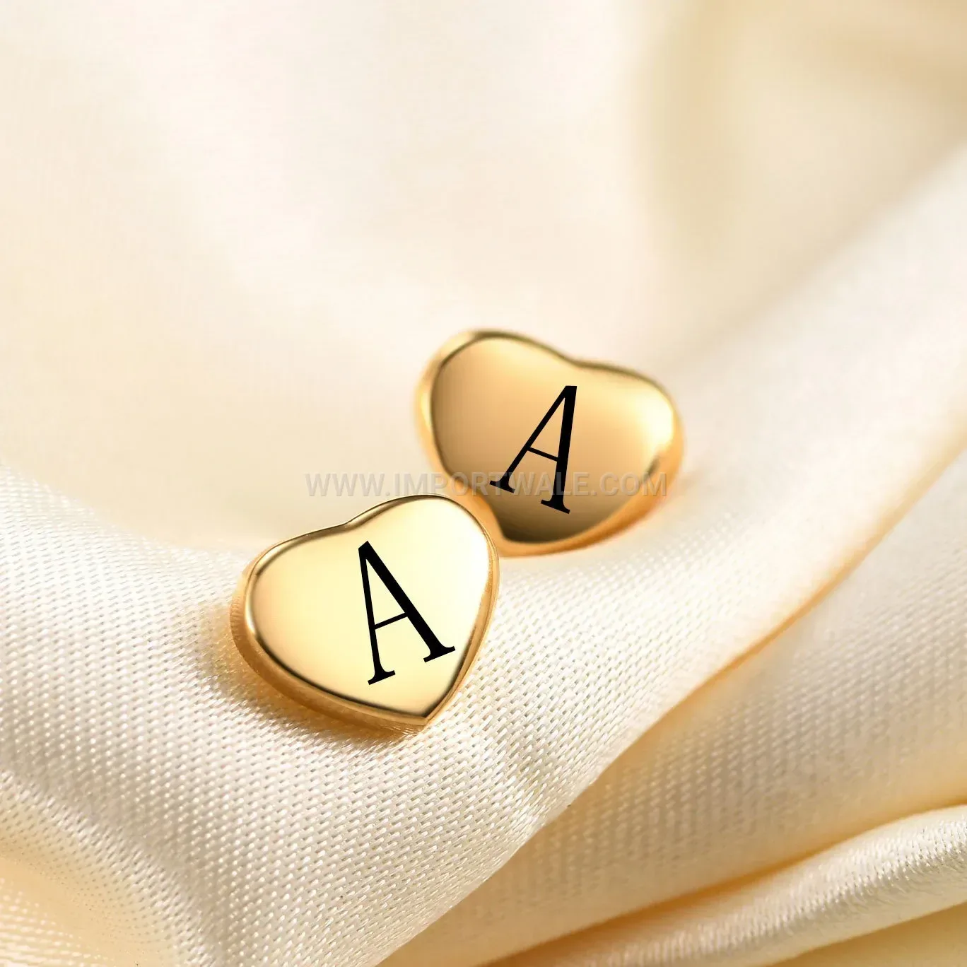 Engraved Alphabet Heart Stainless Steel Stud Earrings