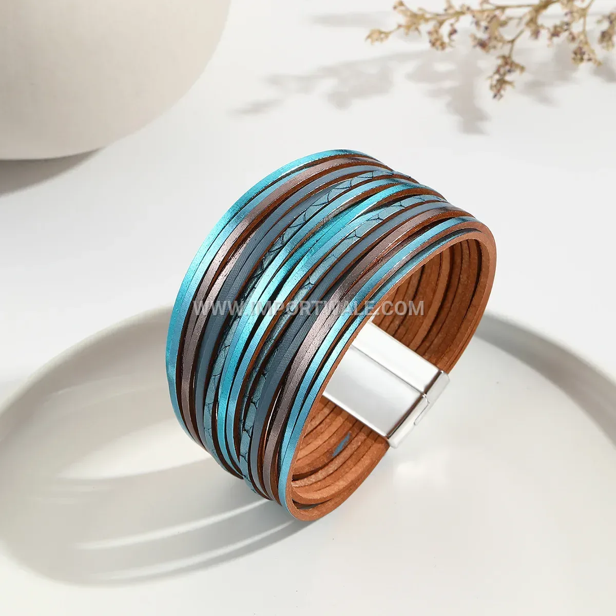 Multi-Layer Faux Leather Embossed Gradient Wrap Bracelet