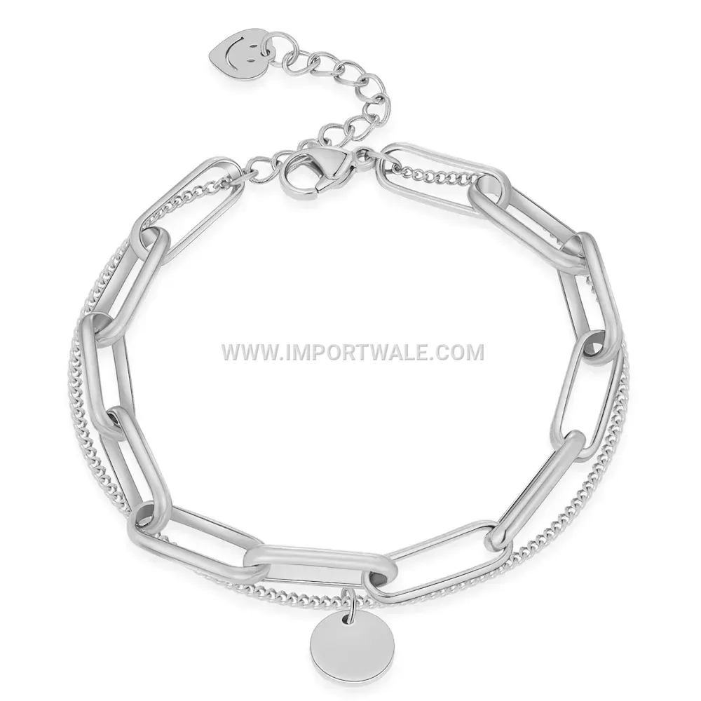 Double Layer Stainless Steel Bracelet with Pin Clasp Accent