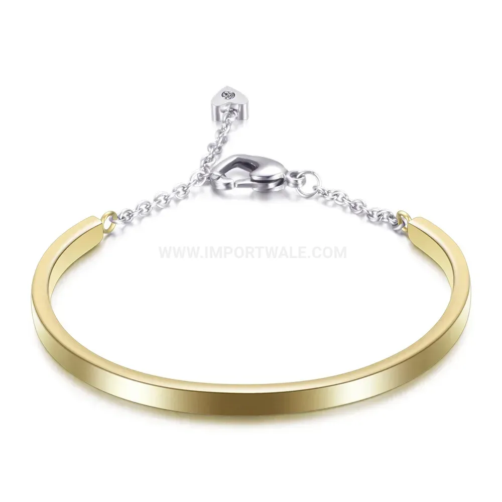 Classic Polished U-Shape Stainless Steel Cuff with Heart Clasp Accent
