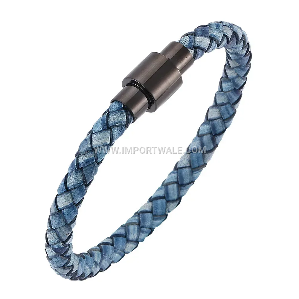 Vintage Electroplated Stainless Steel Leather Men Bracelet