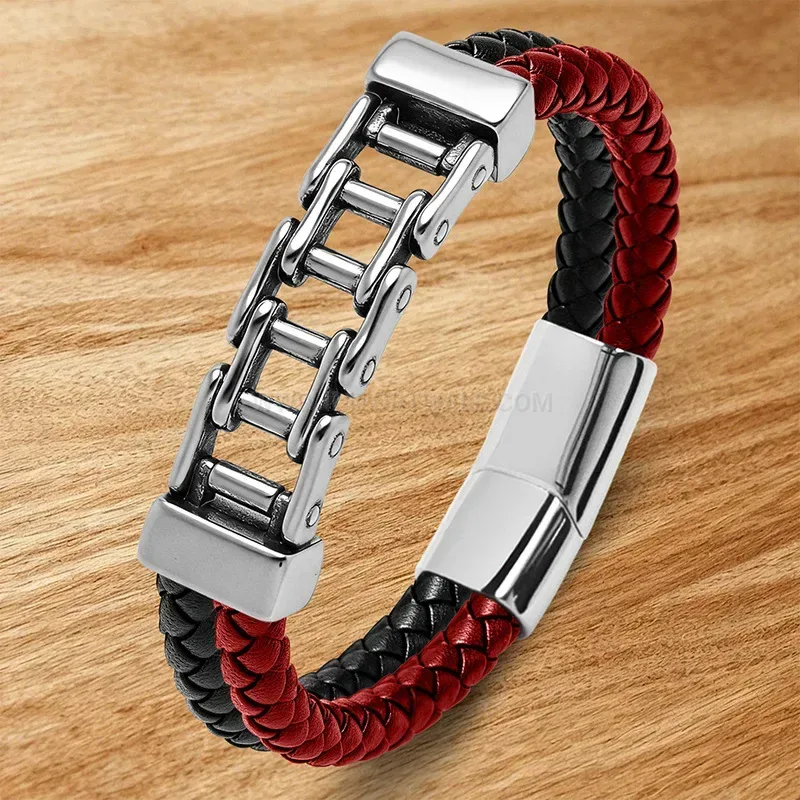 Chic Bicycle Chain Style Dual-Color Leather Men's Bracelet