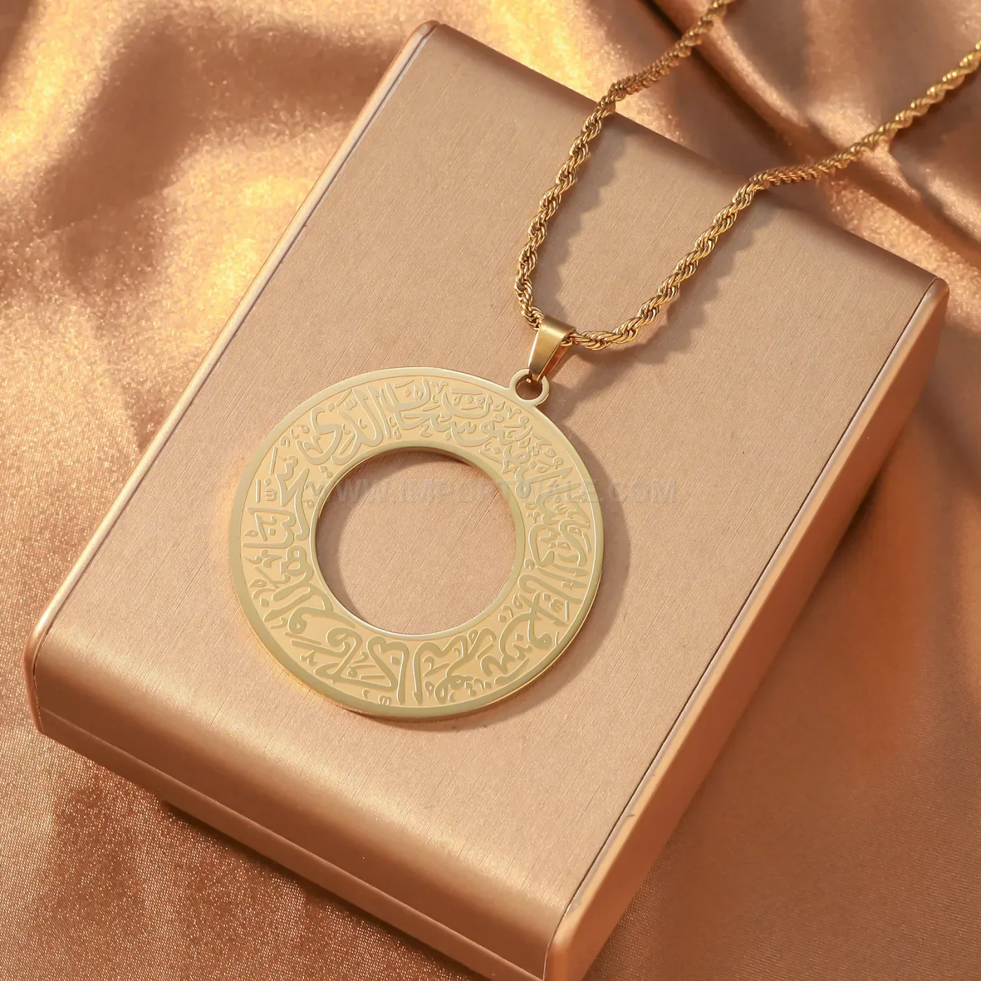 Stainless Steel Ring Pendant Ayatul Kursi Arabic Calligraphy Necklace