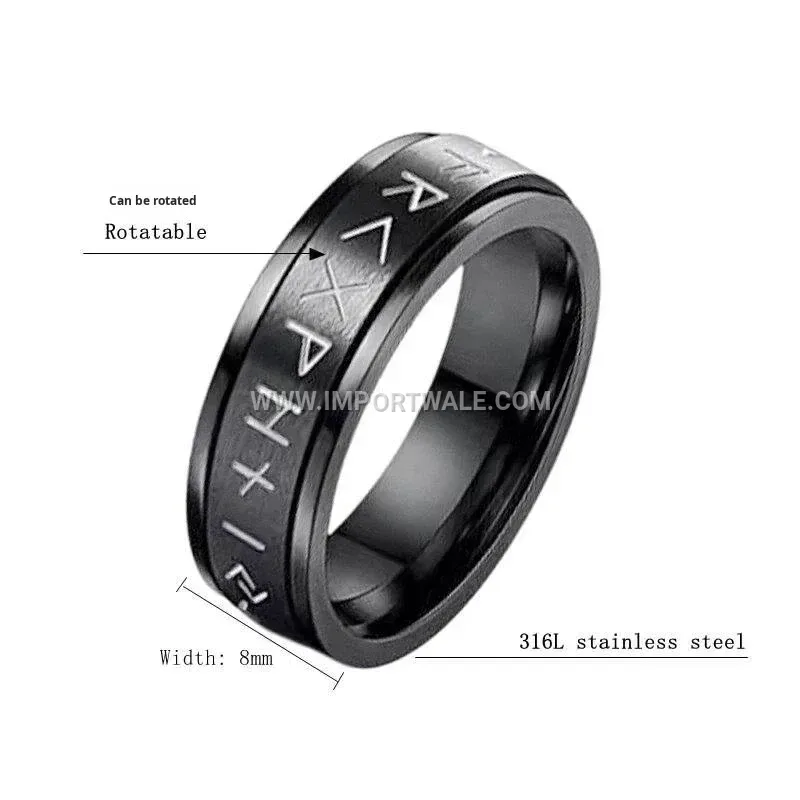 Rotating Viking Inscribed Stainless Steel Band Ring