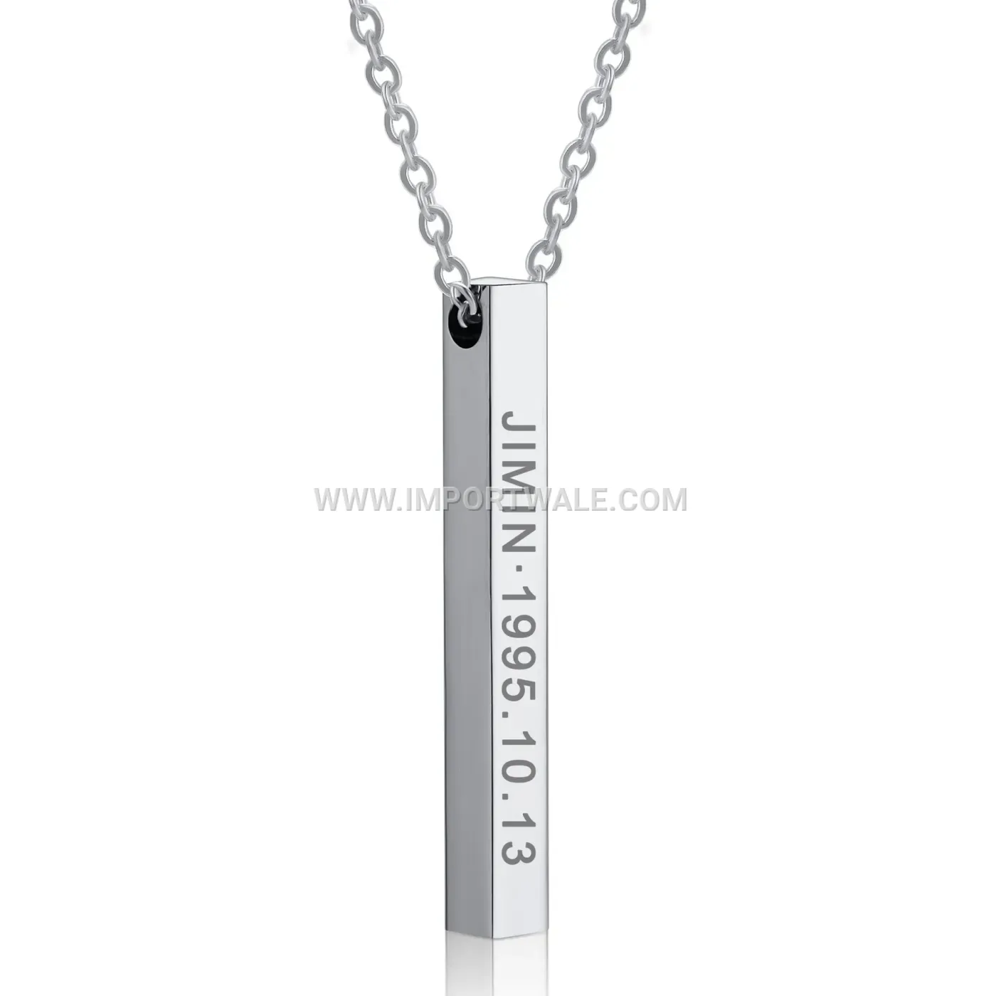 Minimalist Stainless Steel Vertical Bar Name Pendant Necklace