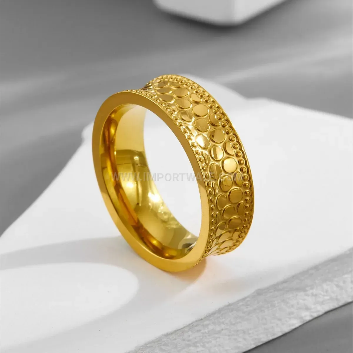 Textured Scale Pattern 18K Gold Plated Titanium Band