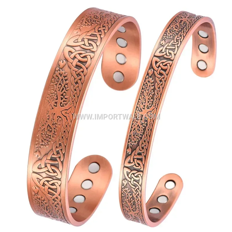 Retro Pure Copper Magnetic Open Cuff Bracelet