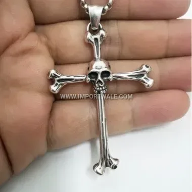 Men's Punk Stainless Steel Skull Cross Pendant