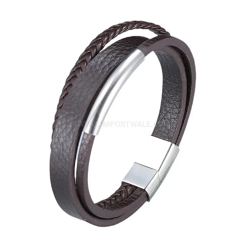 Multi-Strand Braided Leather Bracelet with Stainless Steel Magnetic Clasp