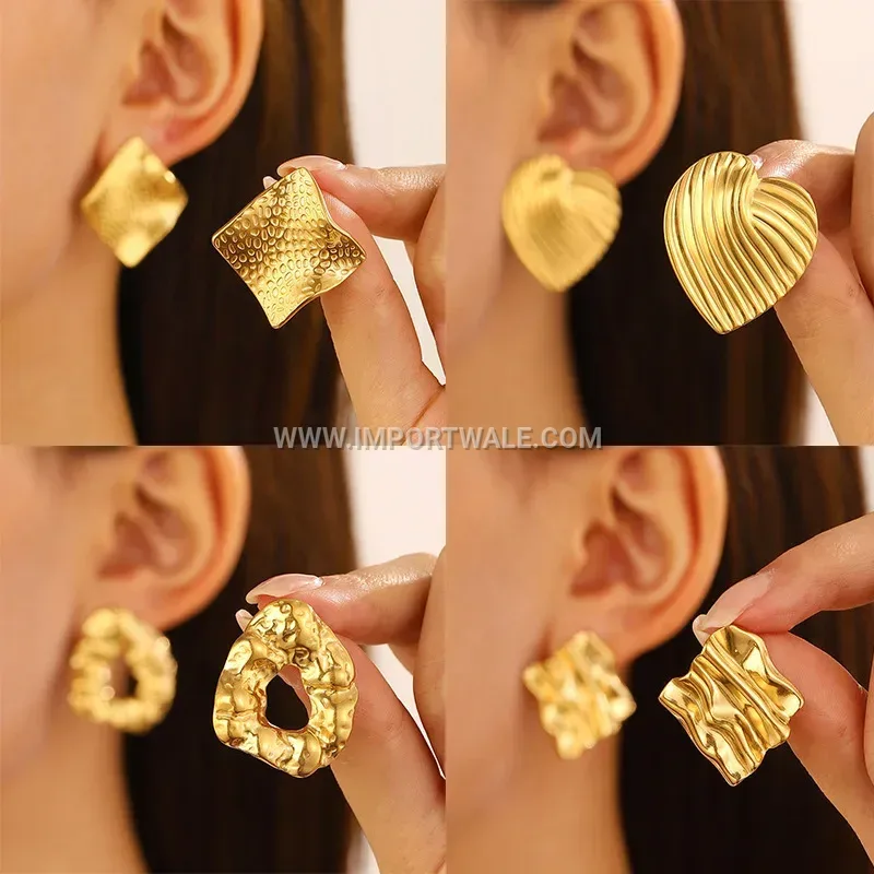 18K Gold Plated Stainless Steel Geometric Stud Earrings