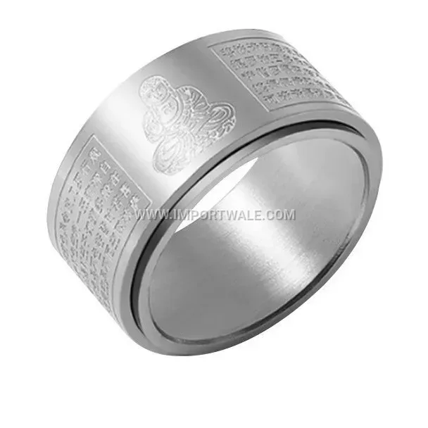 Rotating Stainless Steel Mantra Guardian Zodiac Motif Spinner Ring