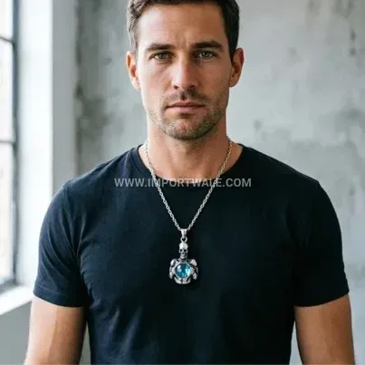 Edgy Polished Titanium Steel Evil Eye Skull Pendant