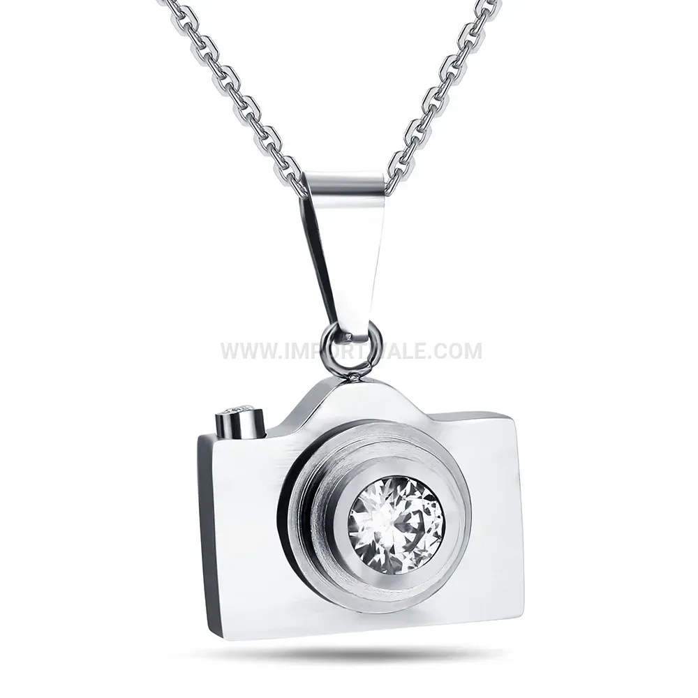 Vintage Camera Pendant Enamel Stainless Steel Layered Necklace