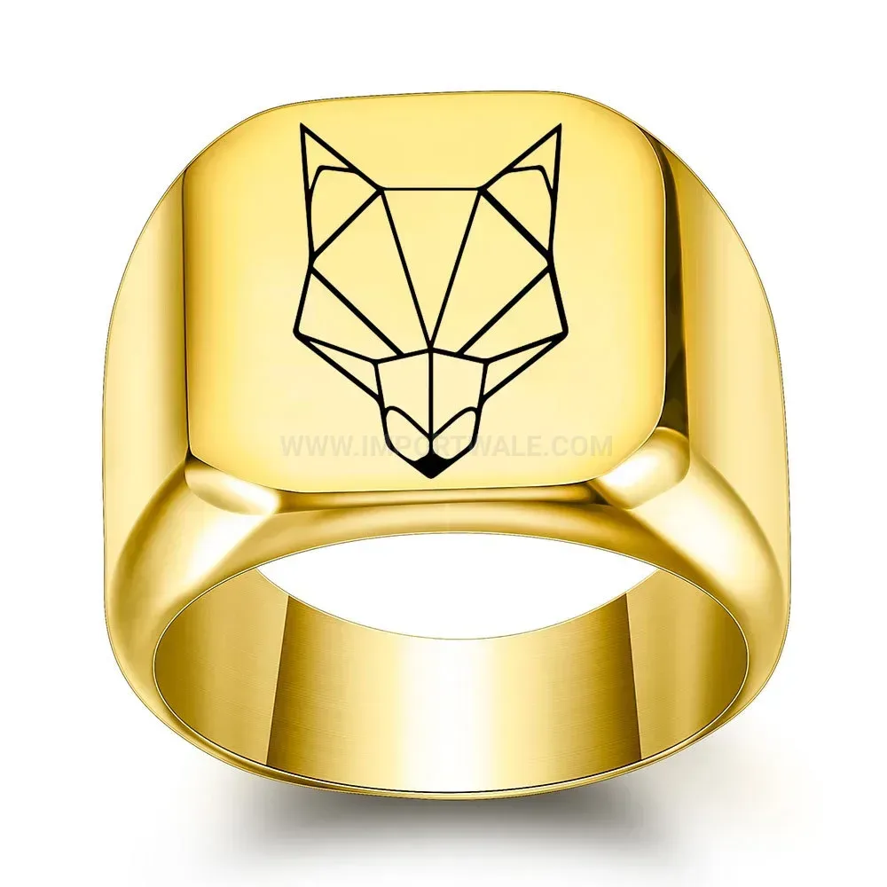 Chic Retro Square Stainless Steel Wolf Engraved Ring