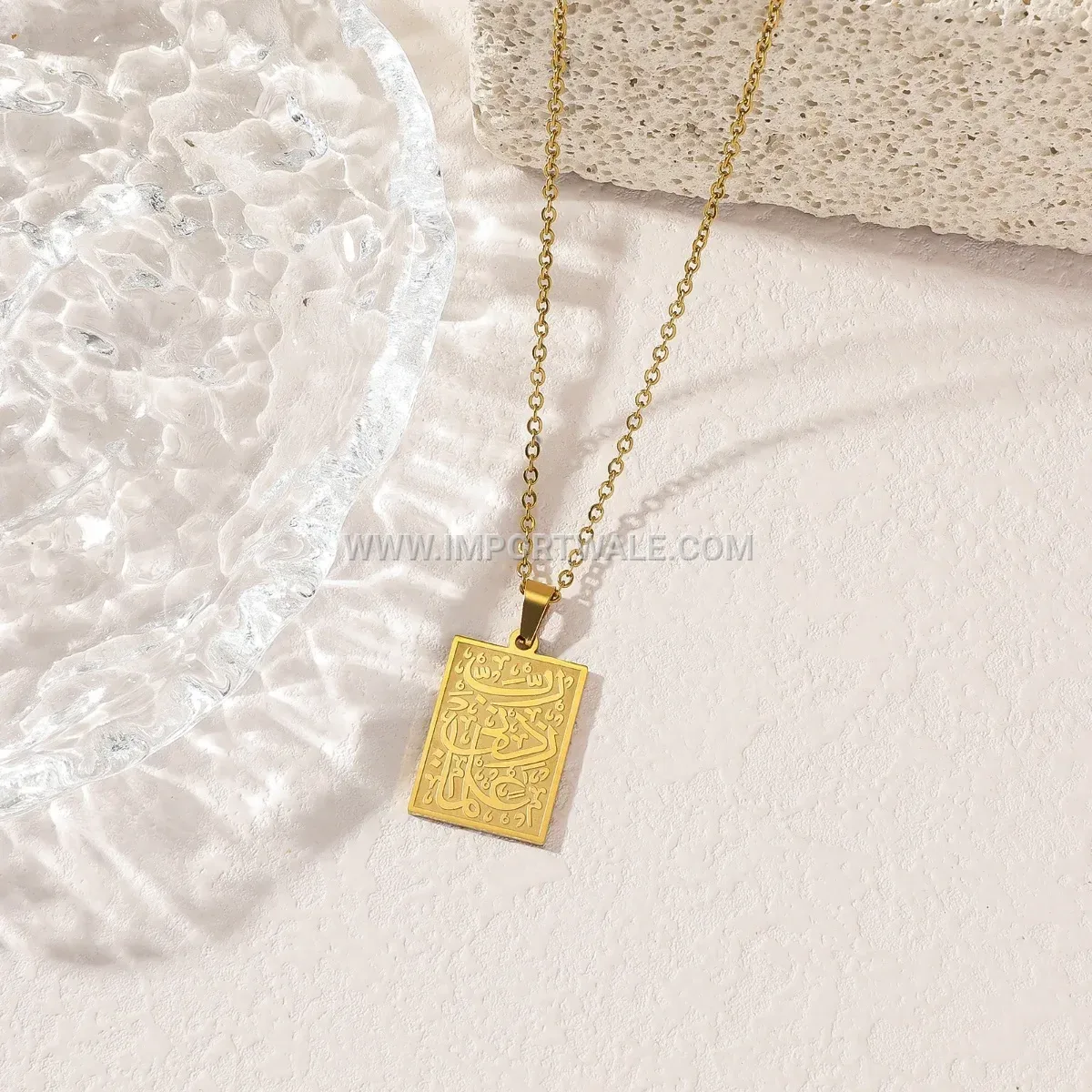 Stainless Steel Islamic Script Calligraphy Pendant Link Chain Necklace