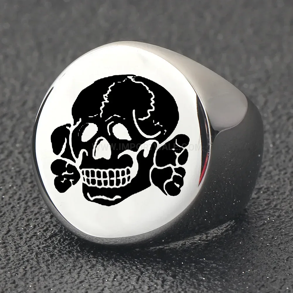Designer Round Laser Engraved Skull Motif Stainless Steel Ring