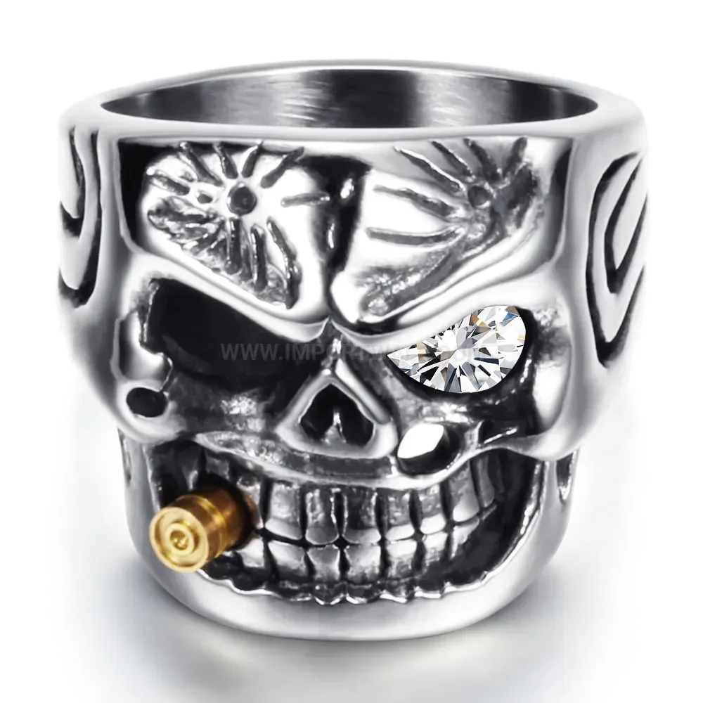 Chic Men's Two-Tone Stainless Steel Skull Biker Ring
