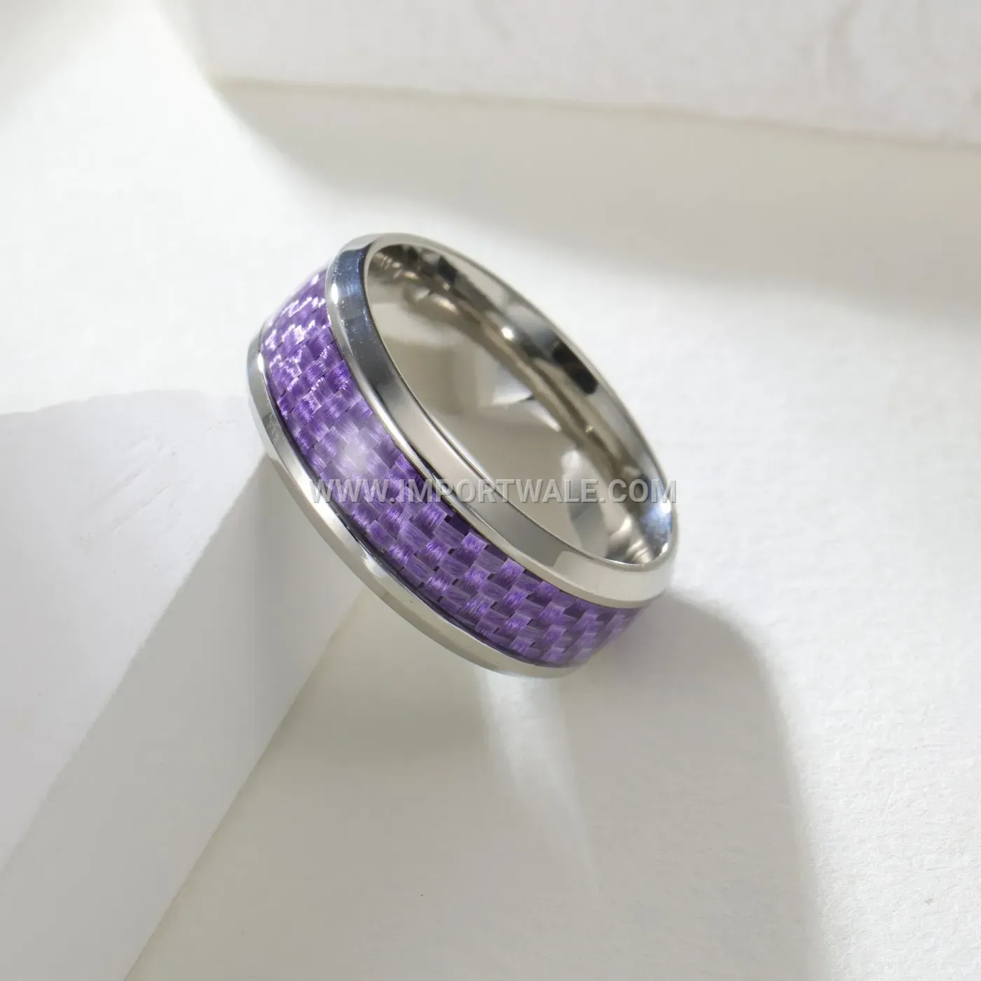 Carbon Fiber Inlaid Stainless Steel Band Ring